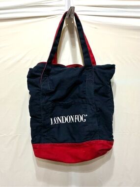 London Fog Navy and Red Canvas Tote